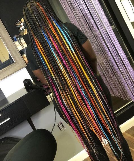 Box Braids Protective Styles, Styles On Natural Hair, Braids Protective Styles, Colored Box Braids, Rainbow Braids, Shaved Side Hairstyles, Big Box Braids, Evening Hairstyles, Colored Braids