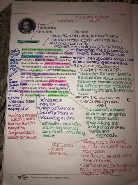 Ozymandias Annotations, Ozymandias Poem Analysis, Poetry Annotation, Ozymandias Poem, Gcse Resources, Annotation Ideas, English Gcse Revision, English Gcse, English Revision