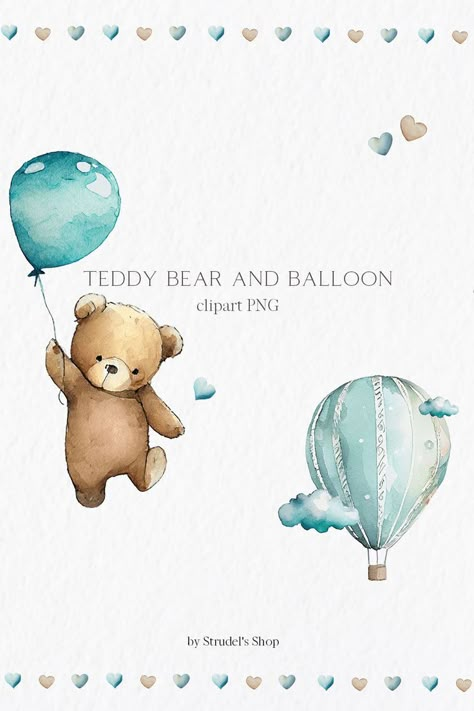 Bear Watercolor Painting Easy, Cute Bear Watercolor, Watercolor Teddy Bear, Teddy Bear Watercolor, Baby Boy Watercolor, Baby Card Watercolor, Baby Boy Illustration, Watercolor Painting Easy, Baby Animal Nursery Art