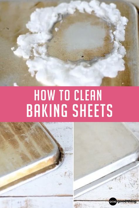 Ready to make your old baking sheets look like new again? Find out which cleaning methods work best here! Cleaning Cookie Sheets, Clean Cookie Sheets, Cleaning Baking Sheets, Homemade Cleaning Supplies, Homemade Cleaning Solutions, Homemade Cleaning Products, Household Cleaning Tips, Diy Cleaners, Cleaning Recipes