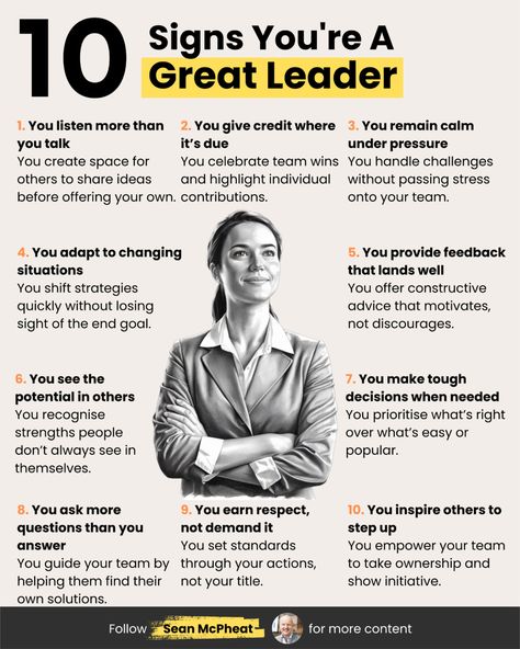 Great leaders don’t just give orders - they listen, adapt, and inspire. From staying calm under pressure to earning respect through actions, these 10 traits define strong leadership. Which one do you resonate with most? SAVE this for leadership inspiration and tap VISIT for a high-res download. Staying Calm, Leadership Inspiration, Team Management, Remain Calm, Leadership Tips, Leadership Management, Great Leaders, Leadership Development, Leadership Skills