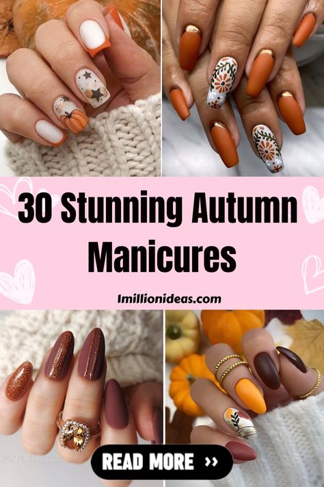 Fall reminds us of everything warm and lovely. It’s the season of muted colors, cozy sweaters, falling leaves, pumpkin spice lattes, and… Fall Feather Nails, Thanksgiving Ombre Nails Ideas, Fall Nails With Yellow, Pumpkin Spice Latte Nails, Purple Pumpkin Nails, Fall Leaves Nail Designs, Fall Themed Nails Acrylic, November Nail Art Fall, Fun Fall Nail Designs