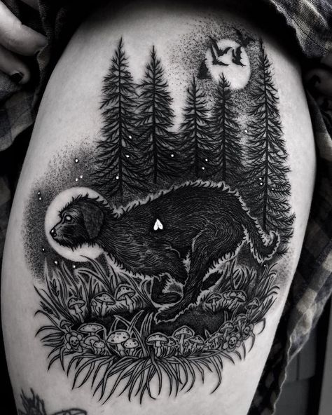 Wolfhound Tattoo, Woods Tattoo, Wood Tattoo, Dark Woods, Sewing Room Design, Tattoo Aftercare, Irish Wolfhound, 1 Tattoo, The Soil