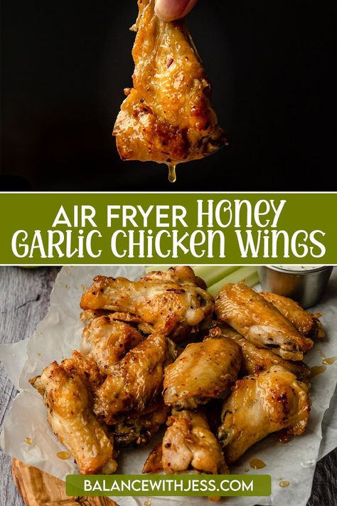 Air Fryer Honey Garlic Chicken, Honey Garlic Wings, Honey Garlic Chicken Wings, Air Fryer Wings, Garlic Wings, Garlic Chicken Wings, Easy To Cook Meals, Crispy Chicken Wings, Air Fryer Chicken Wings