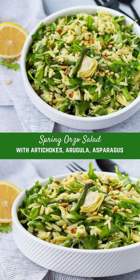 Crisp Asparagus, Orzo Salat, Orzo Salad Recipes, Asparagus Salad, Orzo Salad, Lemon Vinaigrette, Spring Recipes, First Bite, Pine Nuts