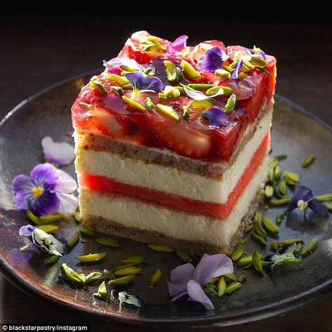 With two layers of almond dacquoise, rose-scented cream, watermelon and strawberries - the strawberry watermelon cake from Black Star Pastry is set to take over the lamington Strawberry Watermelon Cake, Cheap Clean Eating, Watermelon Cake, Zucchini Cake, Salty Cake, Coconut Cake, Savoury Cake, Piece Of Cakes, Instagram Repost