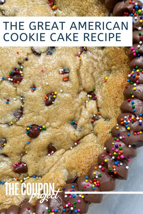 The Great American Cookie Cake Recipe Oatmeal Raisin Cookie Cake, Great American Sugar Cookie Recipe, Best Icing For Cookie Cake, Best Chocolate Chip Cake Recipe, Cake Made Out Of Cookies, Cookie Cake Homemade, Decorating Cookie Cakes, Great American Cookie Frosting Recipe, Pioneer Woman Recipes Desserts Cookies