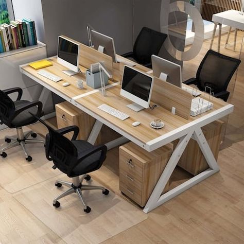 Open Office Furniture Design, Shared Office Space Ideas Work Stations, Shared Office Space Ideas Business, Real Estate Office Design Work Spaces, Small Open Office Design, Open Concept Office Design, Open Workspace Office, Two Person Office Layout, Innovative Office Design Workspaces