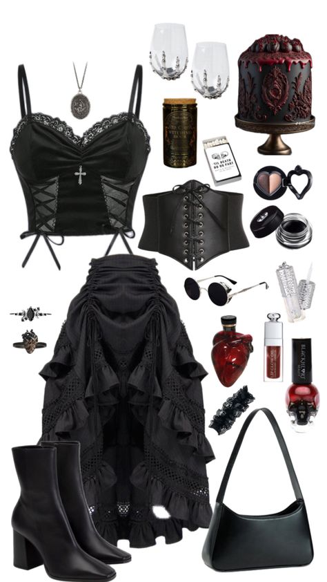 Gothic Style Outfit, Vamp Outfit, Corset Gothic Outfit, Goth Outfit, Oktoberfest Outfit, Outfit Birthday, Goth Style, Birthday Girl Outfit, Romantic Outfit