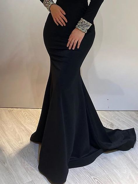 Long Sleeve Black Formal Dress, Black Long Sleeve Gown, Modest Evening Dress, Soiree Dress, Dress High Neck, Formal Dresses With Sleeves, Evening Dresses Online, Gown Plus Size, Cheap Evening Dresses