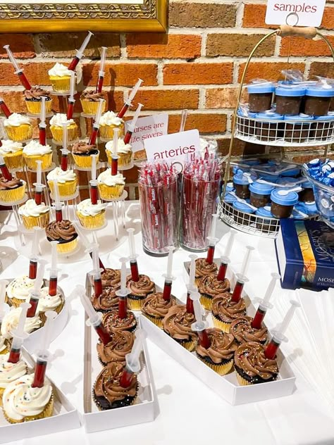 Nurse Graduation Desserts, Nurse Graduation Dessert Table, Nursing Graduation Dessert Table, Nursing Dessert Table, Nurse Dessert Table, Nurse Graduation Party Games, Nurse Party Food, Nursing Grad Party Ideas, Nurse Themed Graduation Party