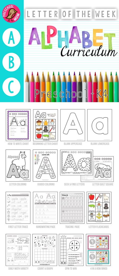 650+ Page Alphabet Curriculum.    No Prep Letter of the Week Preschool and K4 Alphabet Binder.  Worksheets, Games, Math and more for 3 or 4 day a week schedule. Pre K 3 Curriculum, K4 Curriculum, Letter A Activities For Preschool, Letter Of The Week Preschool, Alphabet Curriculum, Preschool Homeschooling, Letter Learning, Week Schedule, Preschool Alphabet