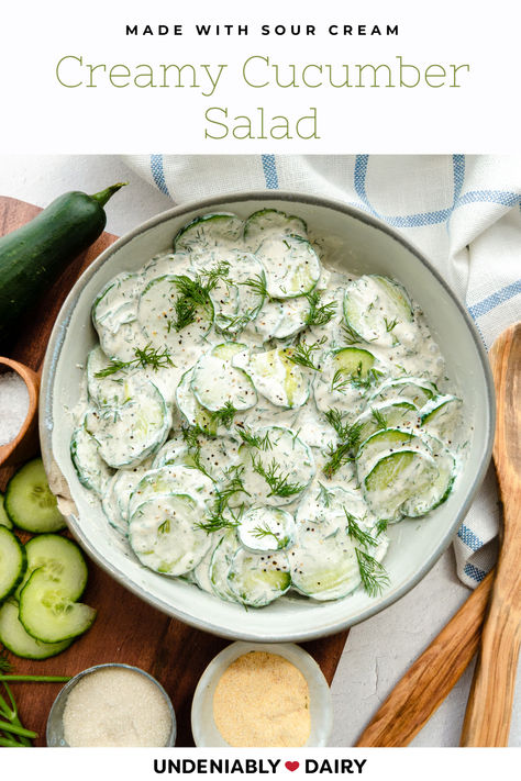 This no-effort salad has high-impact taste. Breathe life into your next lunch—or snack—by tossing together our Cucumber Salad with sour cream with a recipe from Sammy Purnell (@sammypur on TikTok). Not only does the sour cream balance out the vinegary, peppery kick, it adds a depth of texture and tang. This simple cucumber salad recipe is one you’ll be playing on repeat! Cucumber Spaghetti Salad, Easy Cucumber Salad Recipes, Cucumber Spaghetti, Breakfast Tapas, Camper Meals, Simple Cucumber Salad, Salad With Sour Cream, Salad Cups, German Cucumber Salad