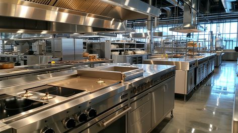 "Professional #KitchenDesign Space: A state-of-the-art #CommercialKitchen featuring #StainlessSteel appliances and spacious #CookingAreas for #CulinaryProfessionals. #kitchen #commercial #professional #stainless #steel #aiart #aiphoto #stockcake ⬇️ Download and 📝 Prompt 👉 https://stockcake.com/i/professional-kitchen-space_239407_45961". Restaurant Utensils, Commercial Kitchen Appliances, Restaurant Kitchen Equipment, Large Storage Containers, Commercial Kitchen Equipment, Food Equipment, Kitchen Solutions, Hotel Kitchen, Small Hotel