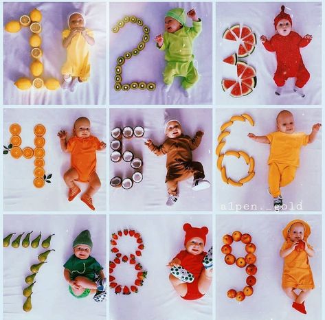 Fruit Milestone Pictures, Baby 12 Month Pictures Ideas, 1 To 12 Months Baby Photo Ideas, 12 Months Baby Pictures Ideas, Monthly Milestone Picture Ideas For Boys, Rainbow Baby Photography, Baby Milestones Pictures, Baby Bash, Monthly Pictures