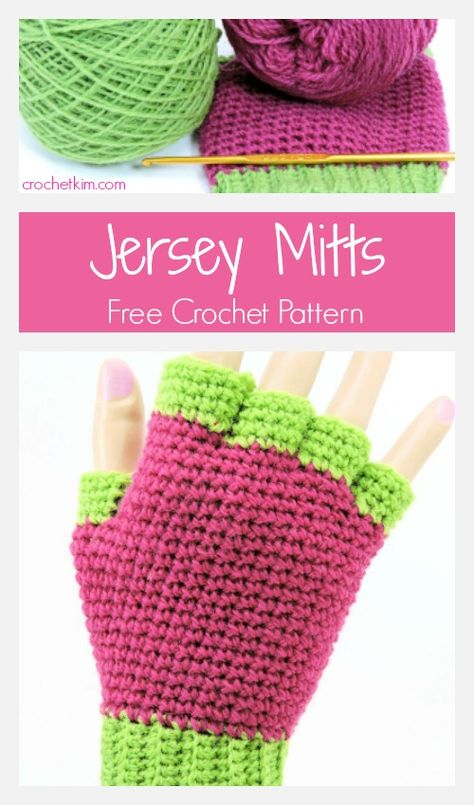 CrochetKim Free Crochet Pattern | Jersey Mitts Fingerless Mitts Gloves  @crochetkim Free Pattern Crochet Fingerless Gloves, Crochet Fingerless Mittens Free Pattern, Crochet Finger Gloves, Crochet Hand Gloves Free Pattern, Half Finger Gloves Crochet Free Pattern, Crochet Tipless Gloves, Crochet Fingerless Gloves Bulky Yarn, Crochet Half Finger Gloves, Men’s Fingerless Gloves Crochet Pattern