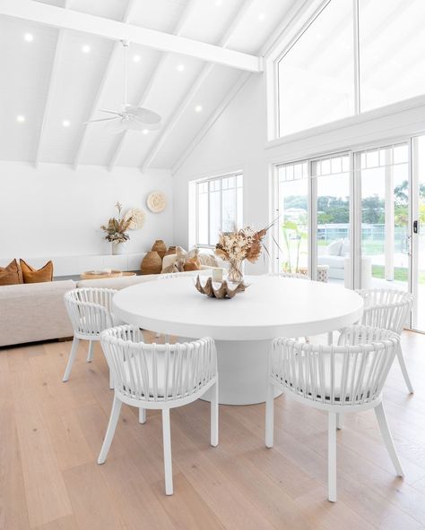 UNIQWA COLLECTIONS on Instagram: “Our @uniqwacollections Malawi Tub Dining Chair fits effortlessly in this stunning open dining and living space. ⁠ Talk about a real coastal…” Uniqwa Collections, Coastal Dining Room, Coastal Dining, Teak Dining Chairs, Rattan Dining Chairs, White Dining Chairs, Chair White, Teak Frame, Farmhouse Dining Room