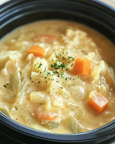 My hubby can eat 5 bowls of this stuff all by himself! Creamy Cabbage Soup, Cooktop Cove Recipes, Creamy Cabbage, Low Carb Vegetable Soup, Cooktop Cove, Chicken Pot Pie Soup, Pot Pie Soup, Crockpot Soups, Chicken Slow Cooker