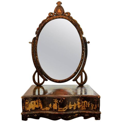 Chinese Dressing, Chinoiserie Mirror, Chinoiserie Furniture, Pink Chinoiserie, Parquetry, Table Mirror, Dressing Table Mirror, Vanity Table, Table Accessories