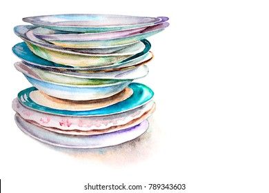 Colorful Tea Cups, Plate Drawing, Tin Opener, Washing Basket, White Stock, Dinner Table, Watercolor Illustration, The King, The Dog