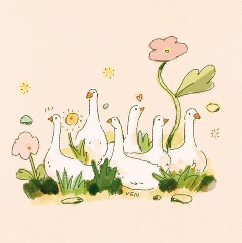 Goose Drawing, Bunny Sketches, Art Style Inspiration, Art Inspiration Painting, Happy Animals, Nature Illustration, Illustration Character Design, Children Illustration, Drawing Inspiration