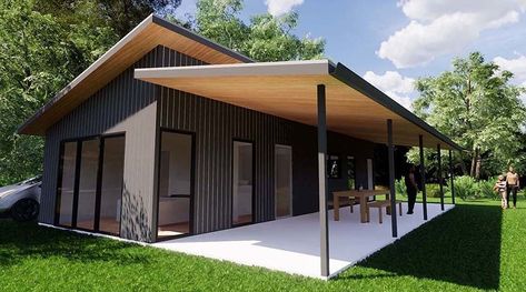 The Shed House - Skillion Awning Tin Shed House Design, Shed Roof House Interior, Skillion Roof Extension, Skillion Roof Shed House, Shed House With Garage, Skillion And Lean To Roof, Shed Style Roof House, Skillion Roof Shed, Steel Shed House