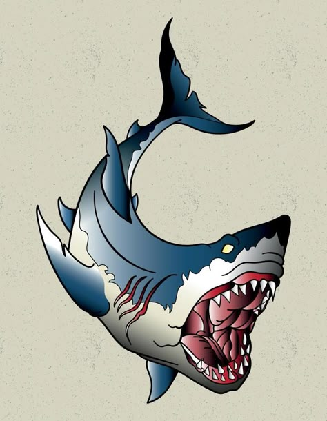 shark neo traditional tattoo Neo Traditional Shark Tattoo, Neo Traditional Shark, Traditional Tattoo Vector, Traditional Shark Tattoo, Traditional Tattoo Reference, Traditional Tattoo Old School, Shark Drawing, Shark Tattoo, Shark Art