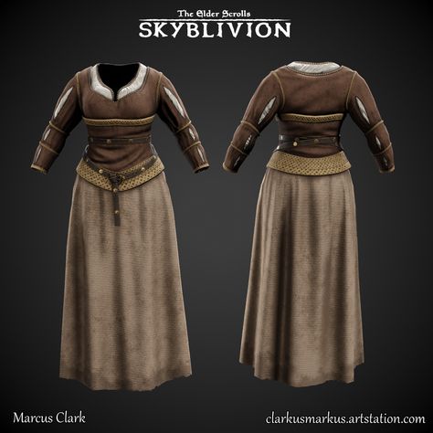 ArtStation - Brown Middle-Class Dress - Skyblivion Skyrim Clothing, Skyrim Clothes, Elder Scrolls Oblivion, Skyrim Elder Scrolls, Class Dress, Skyrim Mods, Articles Of Clothing, Fantasy Clothes, Substance Painter