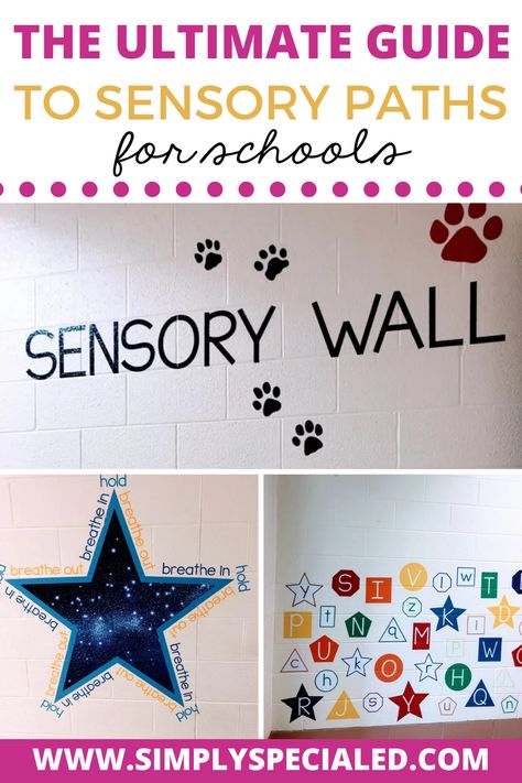 This is your complete guide to sensory paths for schools. You can easily create a sensory path in the school hallway but it’s important to get buy-in from all of your staff members. Sensory pathways in school allow all students more time to move. Inside my blog, you will learn about sensory path ideas, how to set it up, and even funding ideas too. Your elementary students and special education students will love their sensory path for kids at their school. Sensory Room School Ideas, Reflection Room School, Special Needs Sensory Ideas, Sensory Hallway Ideas, Hallway Activities For Preschool, Printable Sensory Path, Sensory Hallway School, Sensory Wall Ideas Classroom Preschool, School Sensory Room Ideas