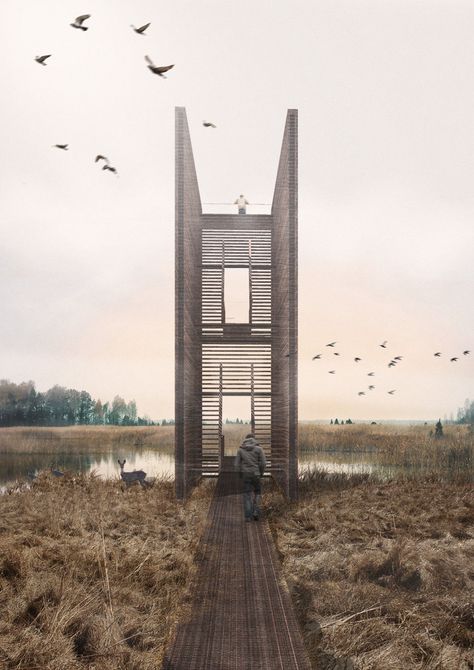 Birds Architecture, Bird Watching Architecture, Bird Observatory, Bird Observation Tower, Bird Observatory Architecture, Collage Architecture, Lookout Tower, Architecture Presentation Board, Architecture Collage