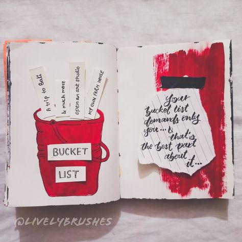 Bucket list journal Bucket List Scrapbook Ideas, Aesthetic Bucket List Journal, Scrapbook Bucket List, Bucket List Journal Ideas, Bucket List Journal Page, Bucket List Scrapbook, Creative Art Journal, Couple Journal, List Journal