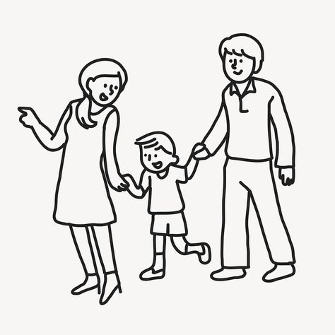 Parents Cartoon Images, Family Doodle Art, Family Clipart Black And White, Family Doodle, Line Drawing Family, Kid Illustration, Drawing Family, Family Sketch, Doodle Clipart