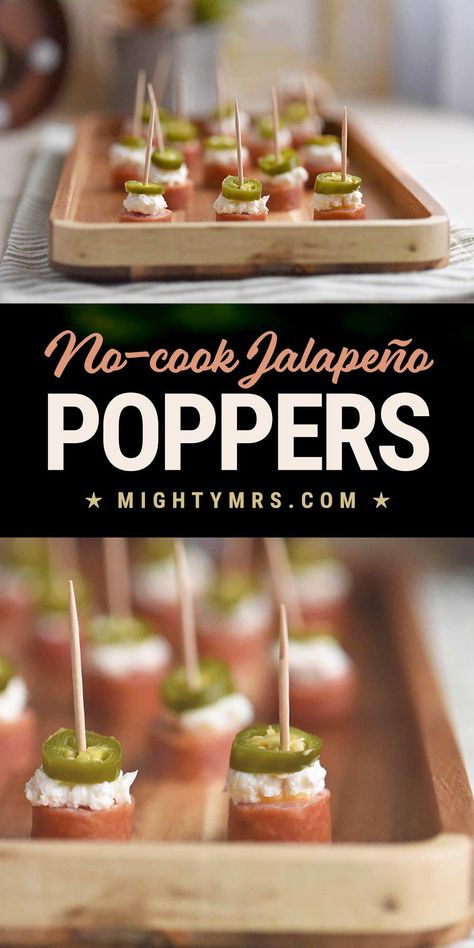 No-Cook Jalapeño Poppers Toothpick Appetizers Easy Cold, Sunday Football Food Appetizers, Tooth Pick Appetizers, Appetizers On Toothpicks, Toothpick Appetizers Easy, Popper Bites, Fast Appetizers Easy, Cold Appetizers Easy, Fast Appetizers