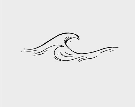 Wave Tattoo Unique, Small Wave Tattoo Men, Simple Waves Drawing, Ocean Drawing Black And White, 2 Waves Tattoo, Water Wave Tattoo Design, Wave Tattoo Design Drawings, Wave Simple Drawing, Wave Outline Tattoo