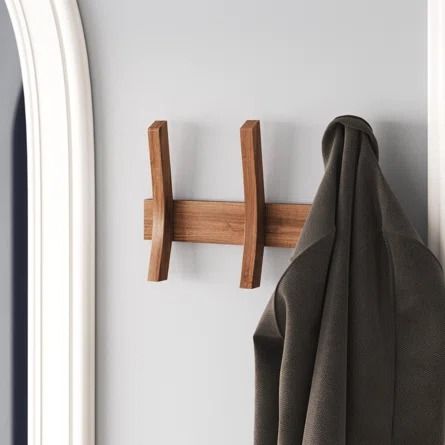 Wade Logan® Algarin Mid Century Coat Rack With 3 Wooden Hooks - Black | Wayfair Entryway Without Closet, Mid Century Modern Entrance, Mid Century Modern Mudroom, Coat Hooks Entryway, Clothes Ladder, Wood Coat Rack Wall, Modern Coat Rack Wall, Modern Scandinavian Bathroom, Scandinavian Entryway