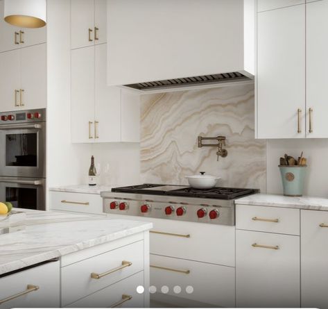 Wolf Appliances Kitchens, Wolf Cooktop, White And Gold Kitchen, Contemporary White Kitchen, Luxury Appliances, White Appliances, Kitchen Hoods, Gold Kitchen, Kitchen Stove