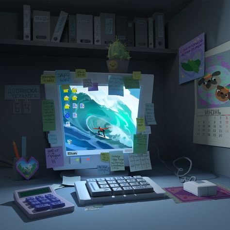 ArtStation - Accountant's workplace Systems Art, Dynamic Painting, Art Studio Organization, Music Visualization, Internet Art, Computer Art, 3d Modelling, Prop Design, Animation Background