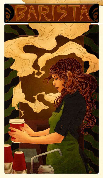 Barista art nouveau ~ I need my own personal barista ~ Barista Art, Cafe Art, Coffee Poster, Coffee Culture, Coffee Coffee Coffee, About Coffee, Latte Art, Love Coffee, Coffee Cafe