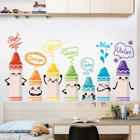 PRICES MAY VARY. PRECUT AND EASY TO PEEL & STICK - Discover yourself and your child’s creativity with this fast, fun, easy,removable and self-adhesive wall decal stickers. A unique wall art to enhance one's artistic skills in decorating. WALL DECALS FOR BABY’S ROOM - This colorful baby wall decal will liven up your kid’s nursery, baby room or playroom adding a unique, eye catching design that can do something amazing with your walls. Cute cartoon crayon stickers and color signs, which can help c Door Decor Diy, Playroom Decoration, Baby Wall Decals, Diy Mural, Playroom Wall Decor, Wardrobe Door, Color Wall, Nursery Playroom, Cartoon Wall