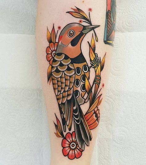 Northern Flicker Tattoo, Flicker Tattoo, Flicker Bird, Realistic Bird Tattoo, Bird Tattoo Sleeves, Cage Tattoos, Punk Tattoo, Belly Tattoos, Ribcage Tattoo