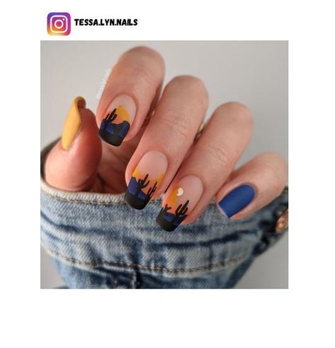 45+ Sunset Nail Design Ideas for 2023 - Nerd About Town Desert Nail Ideas, Desert Sunset Nails, Topography Nails, Desert Manicure, Camping Nail Ideas, National Park Nails, Desert Nails Designs, Southwestern Nails, Earth Tone Nails Designs