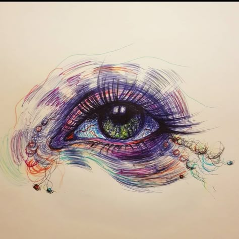 Colorful Eye Drawing Art, Sketch With Highlighter, Colourful Face Art, Colorful Sharpie Drawings Ideas, Sketch Book Filler Ideas, Grunge Artwork, Colored Drawings, Pen Art Work, Gcse Art Sketchbook