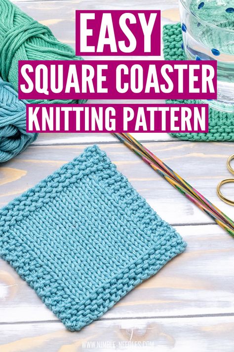 Small Beginner Knitting Patterns, Easy Knit Coasters, Knitted Coasters Easy, Around The Square Knitting Pattern, Knitted Square Coaster Patterns, How To Knit Coasters, Easy Knitting Patterns Free Beginner Dishcloth, Knitted Gifts Free Patterns, Knitting Patterns Coasters