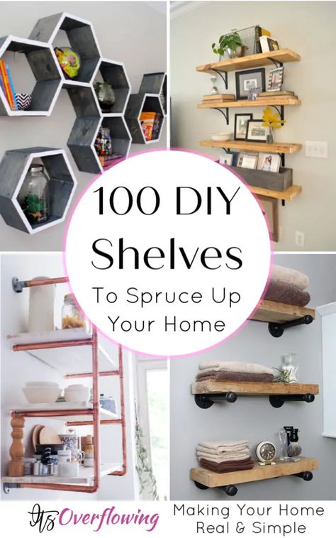 100 Unique DIY Shelves That'll Solve Your Storage Woes Wooden Shelves Ideas, Homemade Shelves Diy, Wood Shelving Ideas, Floating Shelves Diy Easy, Diy Honeycomb Shelves, Homemade Shelves, Diy Shelves Easy, Honeycomb Shelf, Diy Wooden Shelves