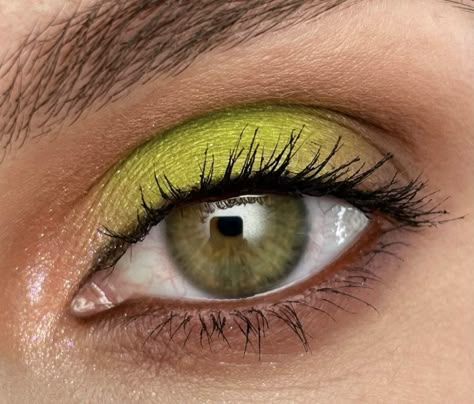 Colorful Eyeliner Hooded Eyes, Orange Green Eyeshadow, 70s Makeup Green Eyeshadow, Minimalist Green Eye Makeup, Orange Brown Green Eyeshadow, Bright Green Eyeshadow, Green Pop Of Color Eyeshadow, 70s Makeup, Makeup For Older Women