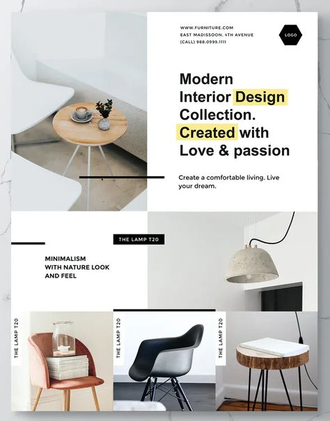 Modern Furniture Flyer Template PSD Furniture Leaflet, Flyers Design Layout, Furniture Flyer Design, Furniture Graphic, Minimalist Web Design, Geometric Furniture, Furniture Business, Adobe Photoshop Design, Flyer Design Layout