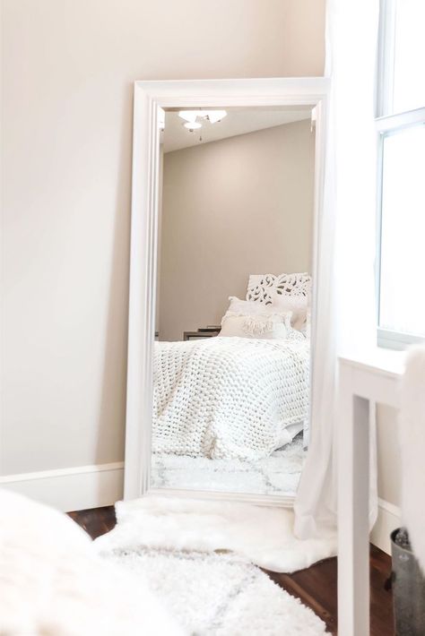 Where to Buy a “Blogger” Mirror | Daily Dose of Charm Long Mirror In Bedroom Corner, White Full Body Mirror, Uv Bedroom, White Standing Mirror, Full Body Mirror Bedroom Ideas, Long Mirror In Bedroom, Full Body Mirror Bedroom, Body Mirrors, Bedroom Things