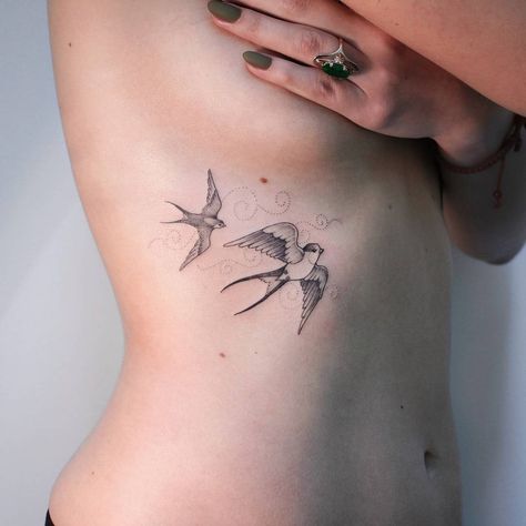 Tats • Instagram Swallow Bird Tattoo, Bird Tattoo Ribs, Swallow Bird Tattoos, Tattoo Mom, Cage Tattoos, Rib Tattoos For Women, Bird Tattoo Wrist, Black Bird Tattoo, Flying Bird Tattoo