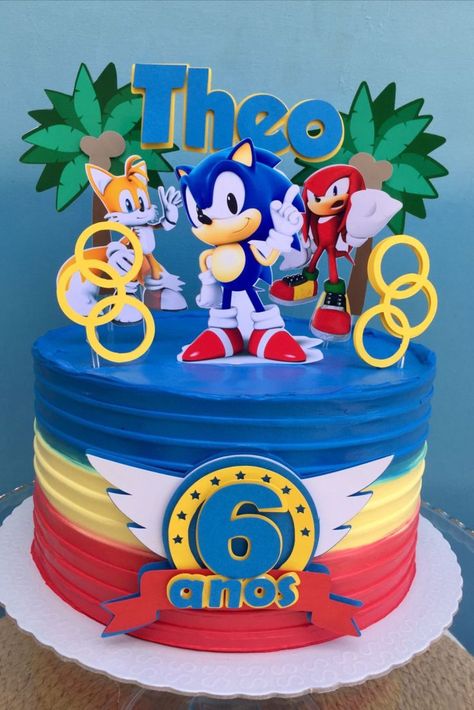 Sonic Cakes, Sonic Birthday Cake, Bolo Sonic, Sonic Cake, Sonic Birthday Parties, Sonic Party, Sonic Birthday, Vegetarian Snacks Recipes, Cake Decorating Designs