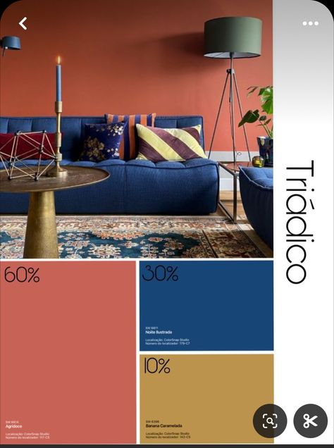 Triadic Color Scheme Interior Design, Orange Blue Interior Design, Triadic Color Scheme Interior, Triadic Color Scheme, Deco Orange, Color Combinations Home, Wall Color Combination, House Color Palettes, Living Room Orange